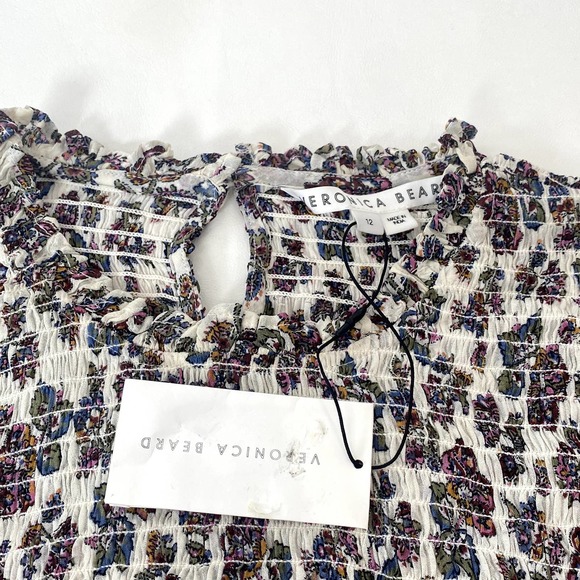 Veronica Beard Kali Floral Print Smocked Top Blouse 12 - Picture 5 of 8
